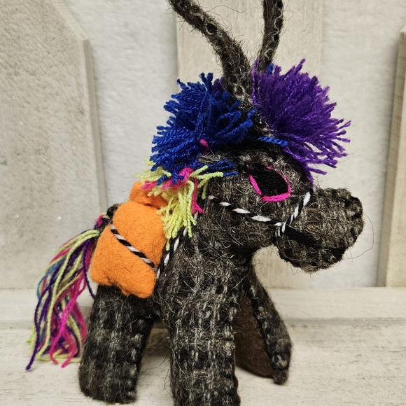 Hand Made Mexico Folk Art Donkey Fabric Cloth Multicolor Animal Hand Crafted - Picture 10 of 10
